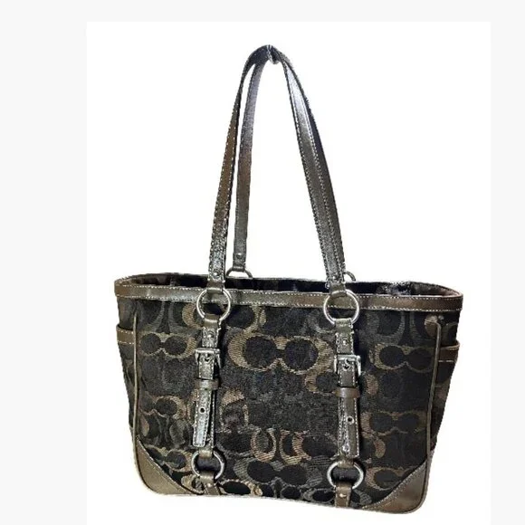 Coach Gallery Optic Signature Tote Bag Vintage Chocolate Monogram Canvas EUC - Picture 16 of 16
